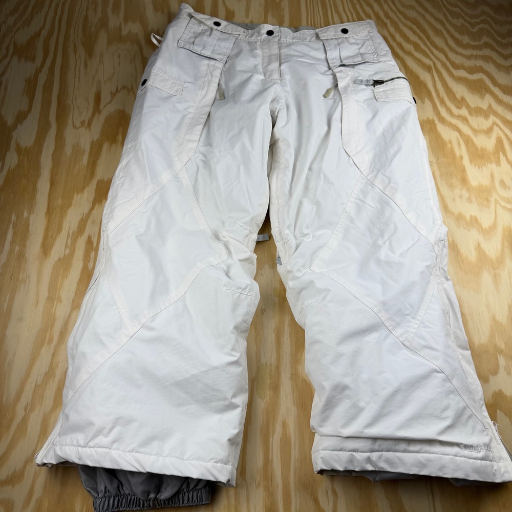 Pulse Womens White Insulated Snow Pants Ski Snowboard Cargo Pockets Size Large